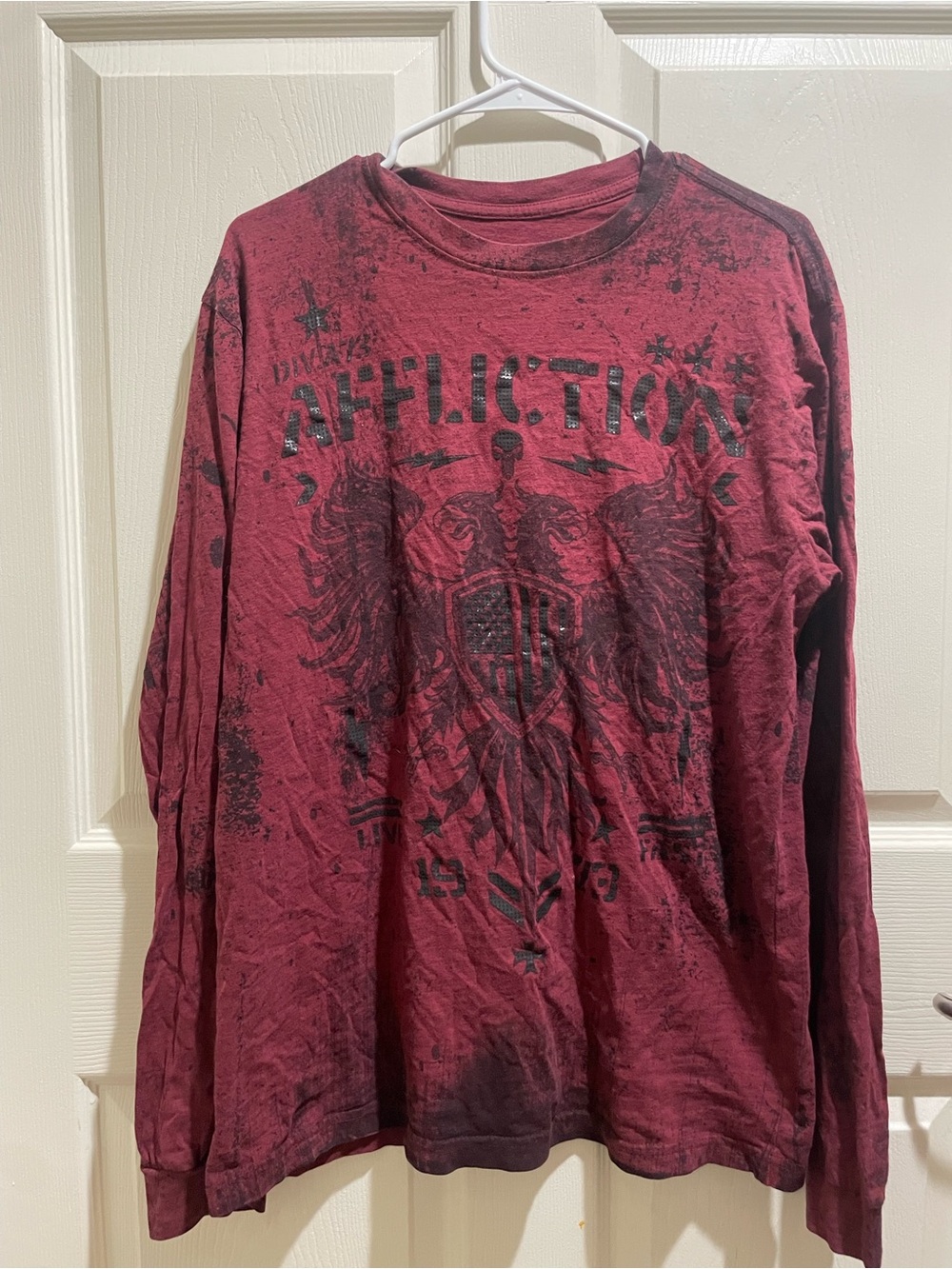 Affliction Core Division Long Sleeve Graphic Tee - Red/Oxblood Wash